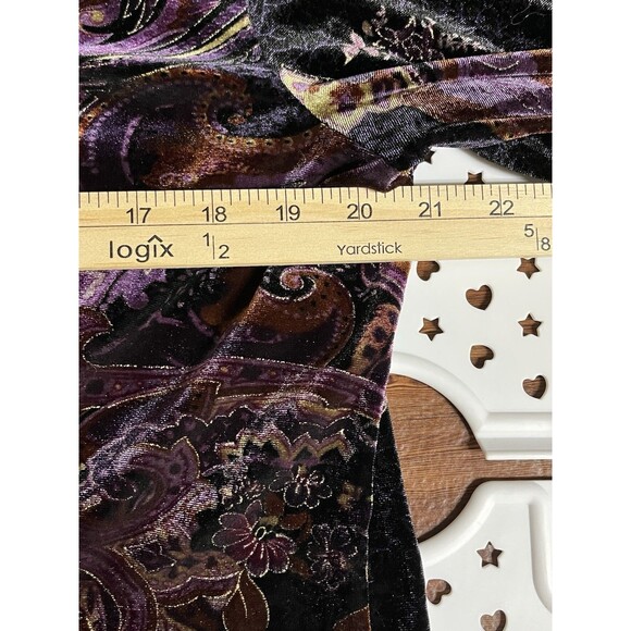 Coldwater Creek Purple Abstract Velvet Long Bell Sleeve Blouse Size XL Goth Chic - Picture 5 of 6
